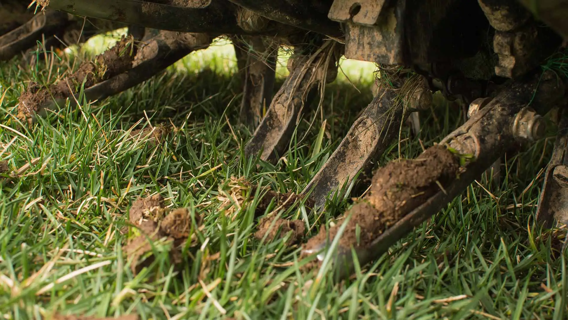 Aerator machine servicing a lawn in Delaware, OH.