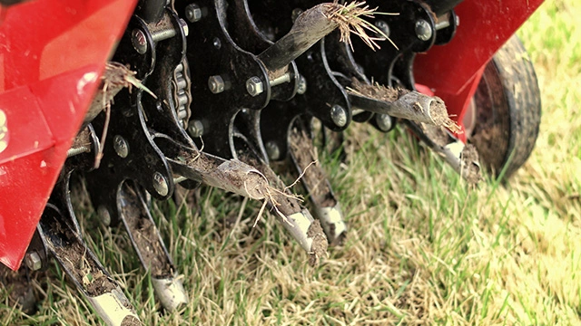 Aerator machine in a clients lawn in Westerville, OH.