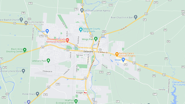 Area map of Delaware, Ohio.