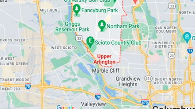 Area map of Upper Arlington, Ohio.