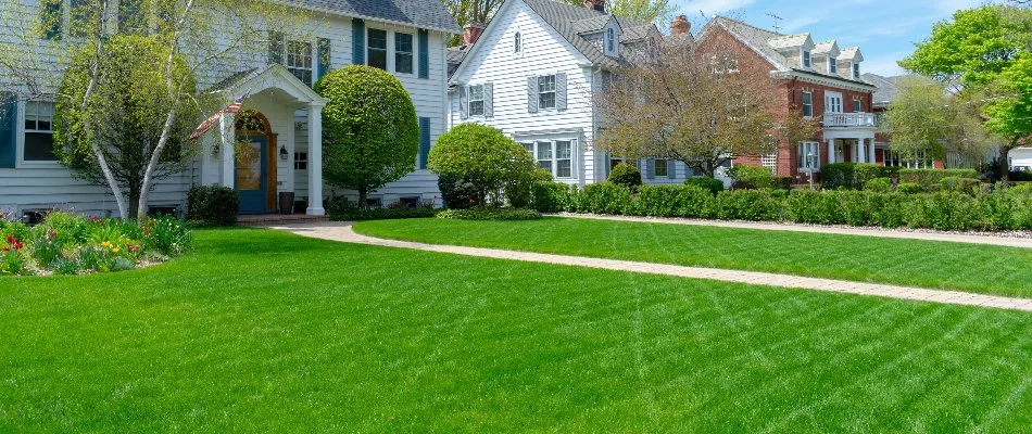 Vibrant, green lawn in front of a house in Hilliard, OH.
