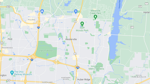 Area map of Westerville, Ohio.