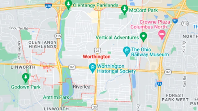 Area map of Worthington, Ohio.