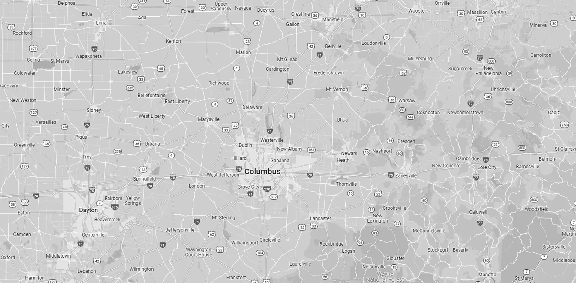 Columbus, Ohio area map.